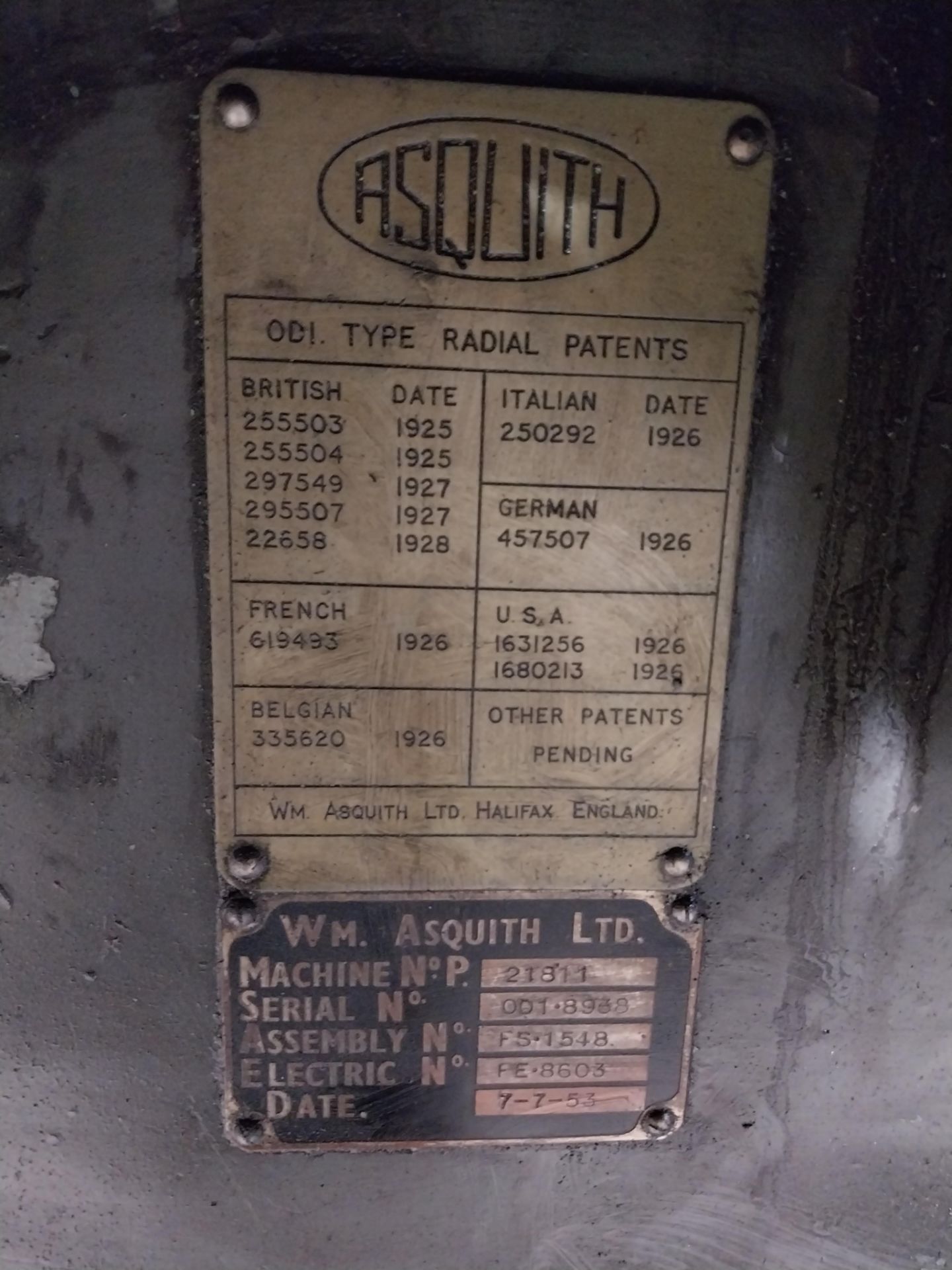 Asquith 21811 radial arm drill with steel block, Serial number 001. 8938, assembly no. FS1548, - Image 3 of 8