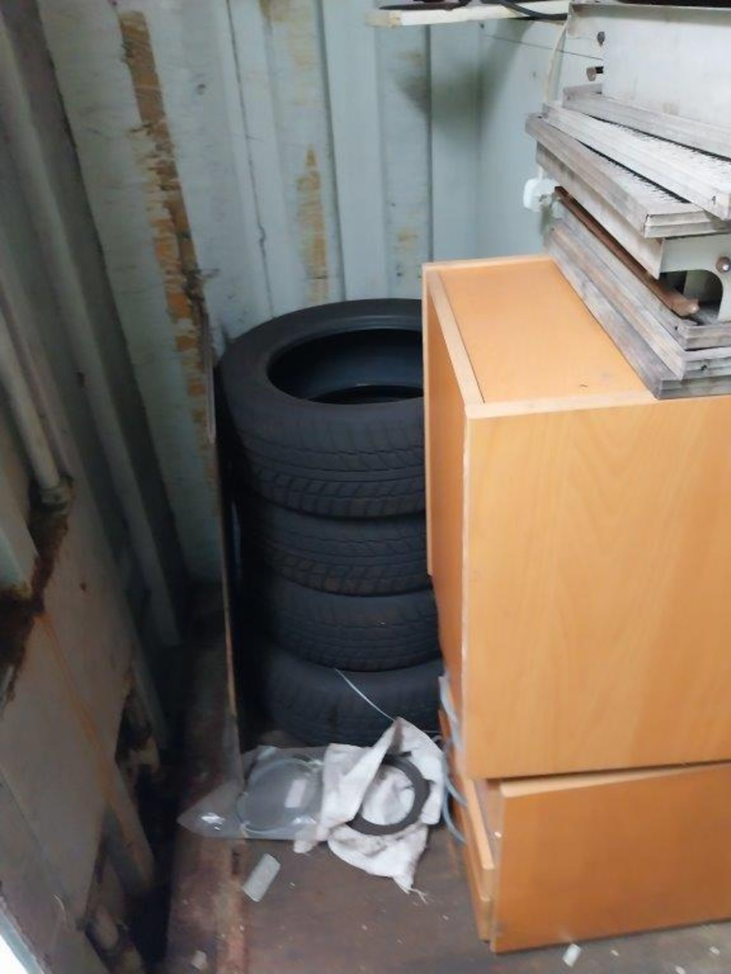 Remaining contents of container to include furniture, filing cabinets, tyres etc. - Image 2 of 5