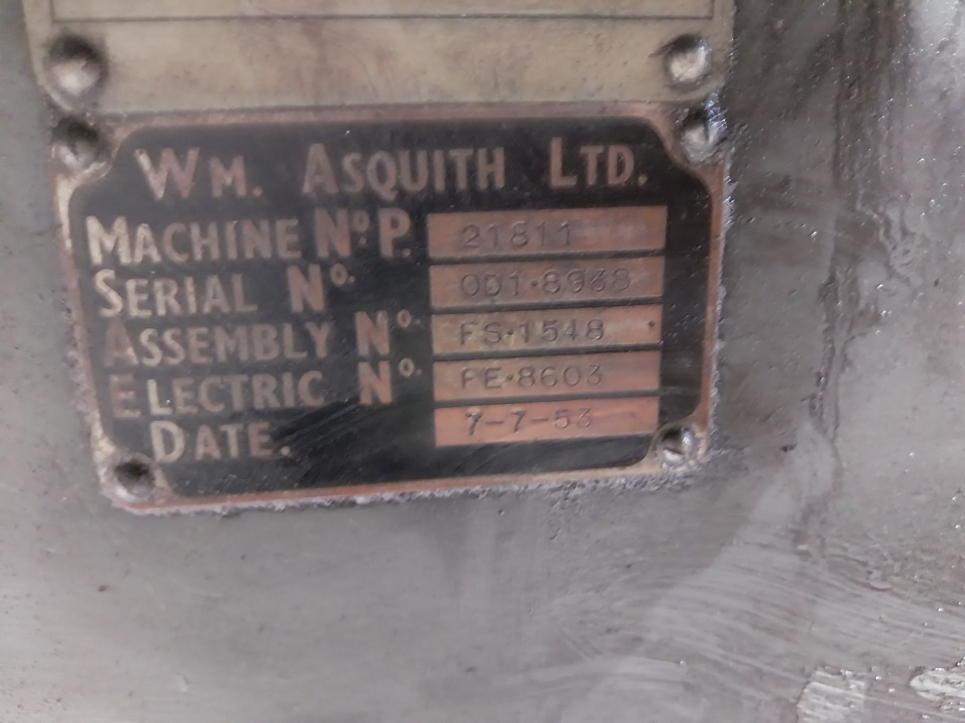 Asquith 21811 radial arm drill with steel block, Serial number 001. 8938, assembly no. FS1548, - Bild 4 aus 8