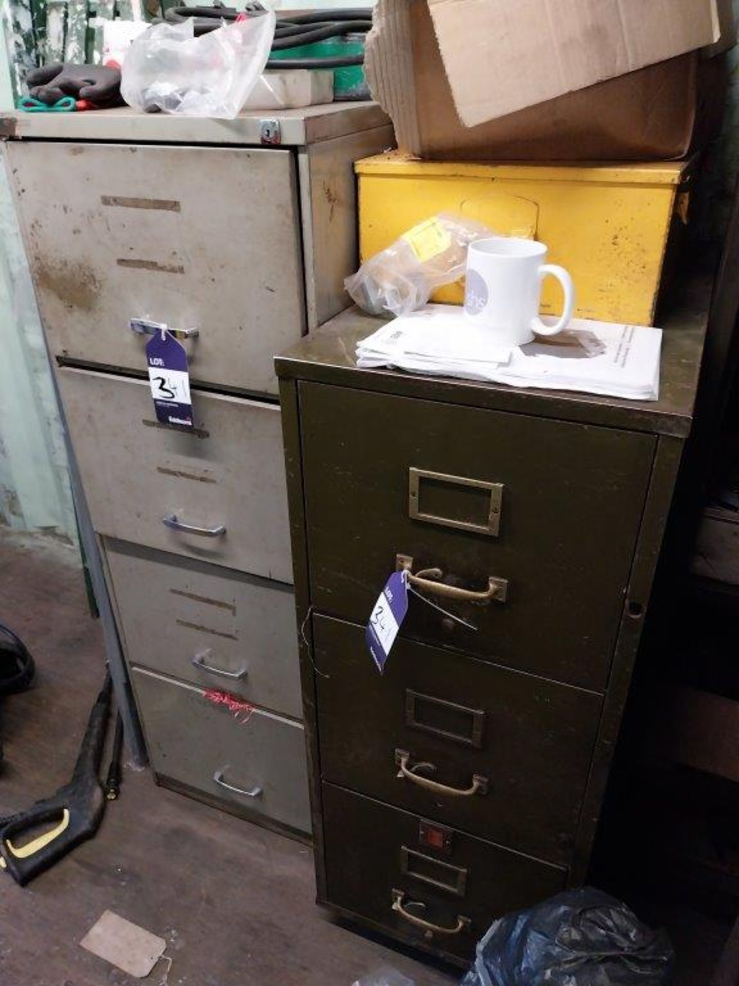 Four and three drawer filing cabinets and contents to include tooling and components - Image 2 of 7