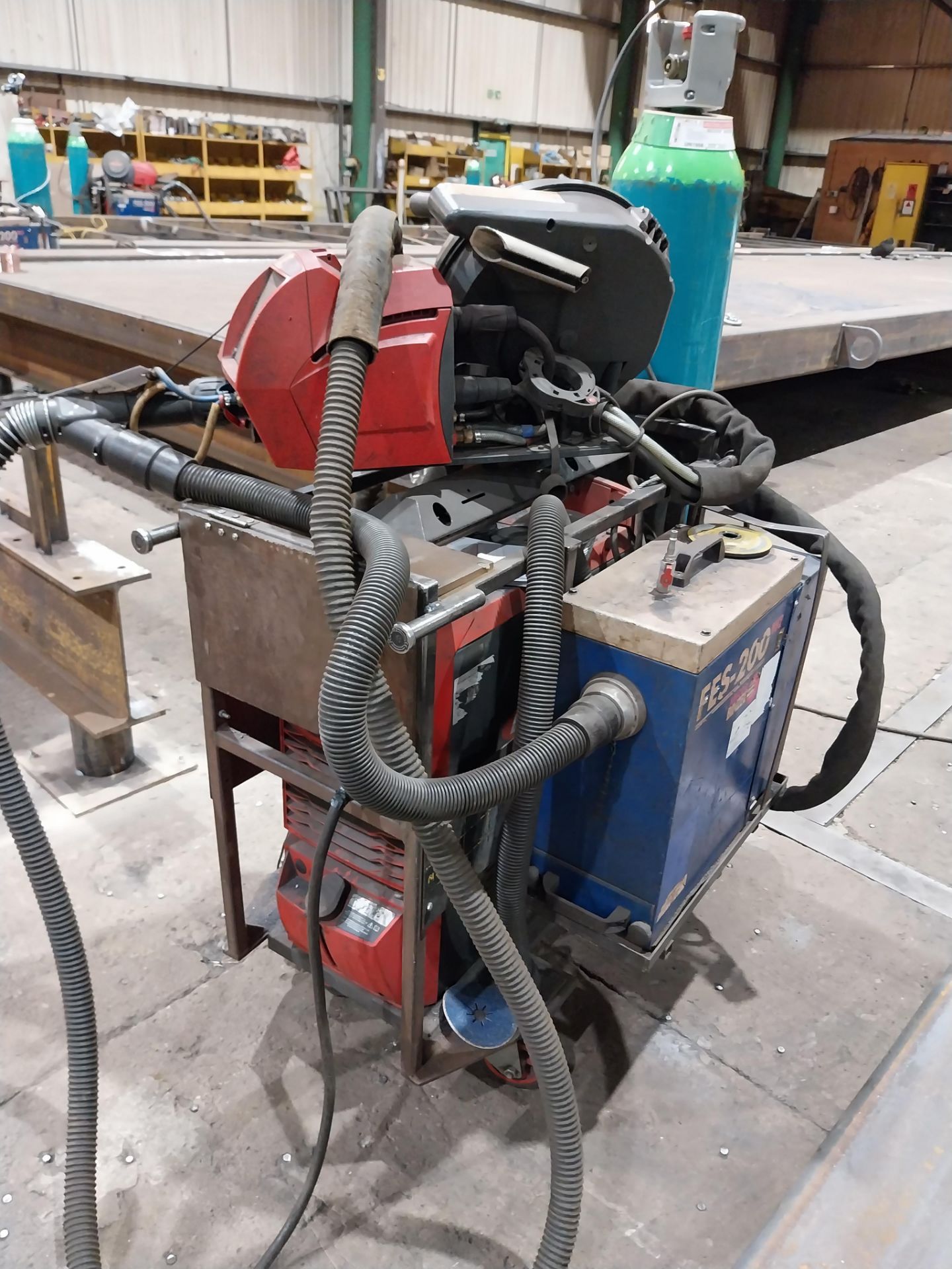 Fronius TPS400i mig welder with WF25i wire feed, Binzel FES-200 W3 extractor, torch and clamp (