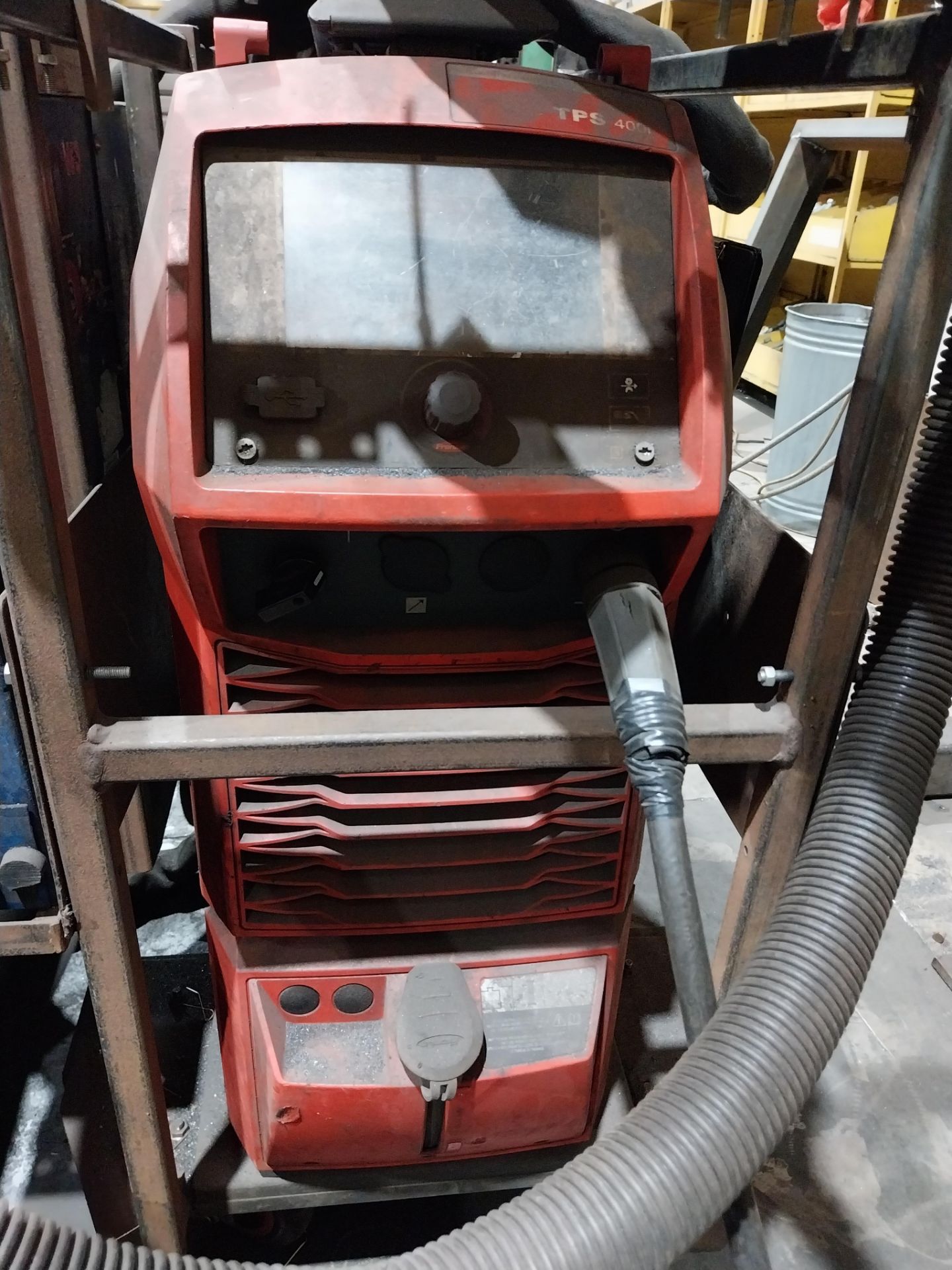 Fronius TPS400i mig welder with wire feed, Binzel FES-200 W3 extractor, torch and clamp (bottle - Image 2 of 7
