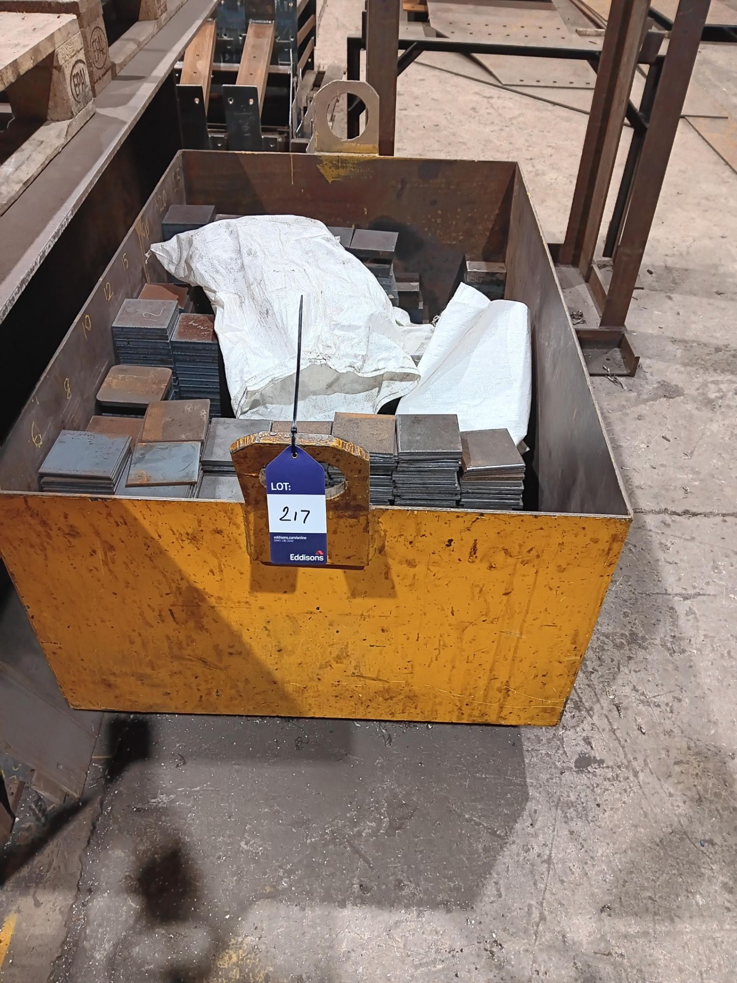 Steel stillage and contents of various thickness plate
