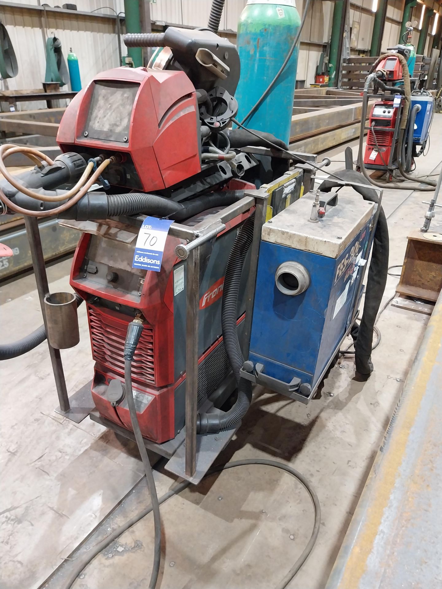 Fronius TPS400i mig welder with WF25i wire feed, Binzel FES-200 W3 extractor, torch and clamp (