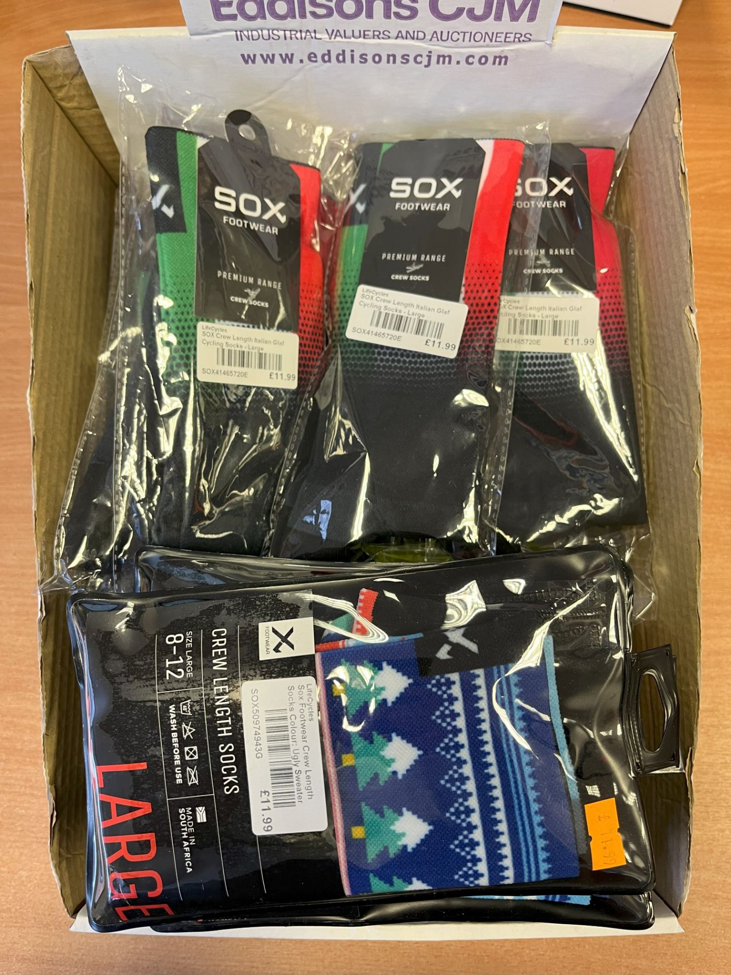 Socks to include 17x Sox Footware Crew Length Italian Glaf Cycling Socks- Large, RRP £11.99 each; 1x