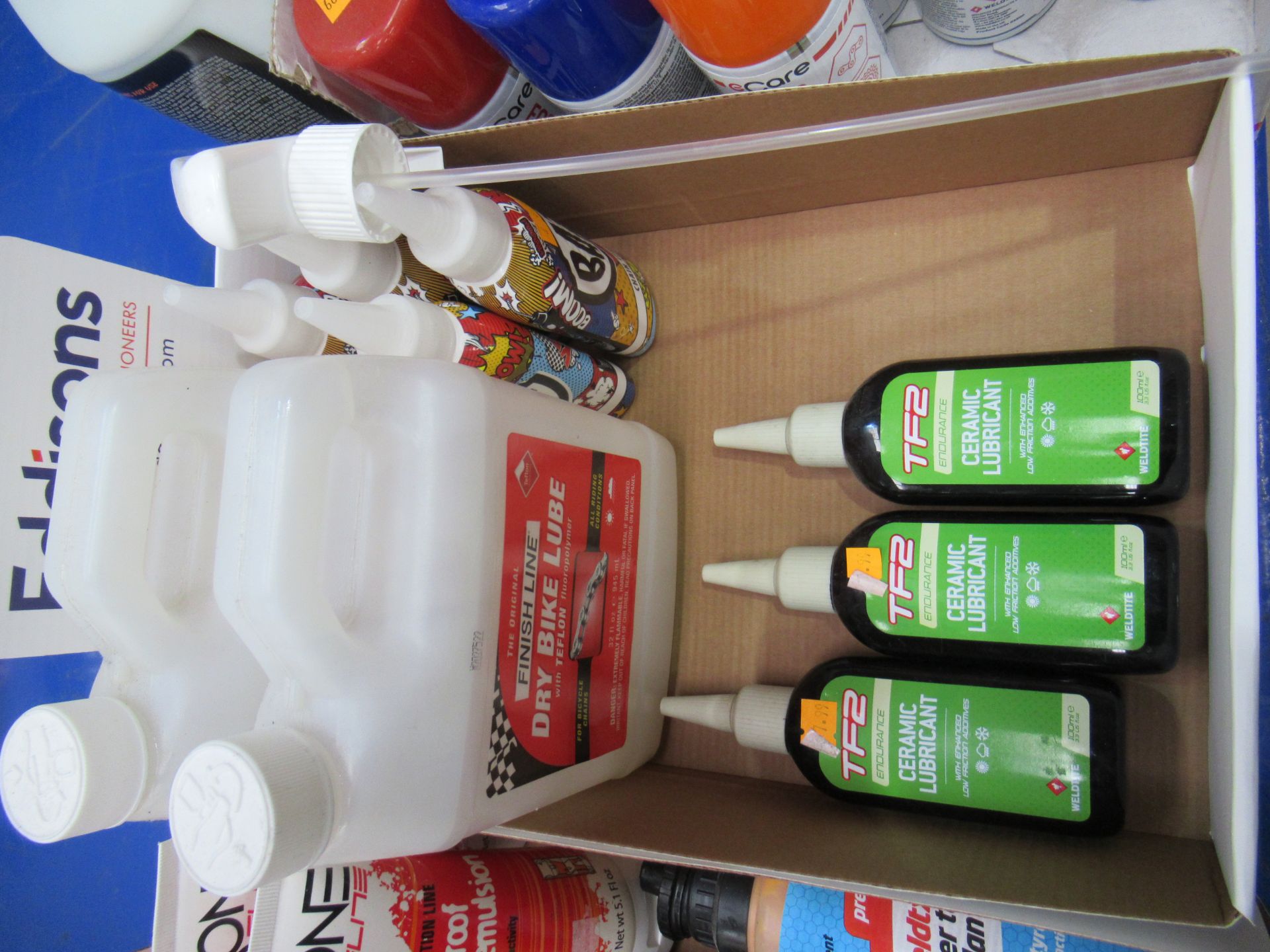 Assorted bicycle maintenance equipment including TF2 ceramic lubricant; Finish Line dry bike lube; o - Image 3 of 5