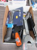 Box of assorted cycling tools to include freewheel turner, spanner's, sprocket remover, handle bar g