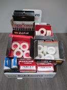 Box of cycling consumables including rim tape; gluing tape; anti-slip compound; Zefal pump connector
