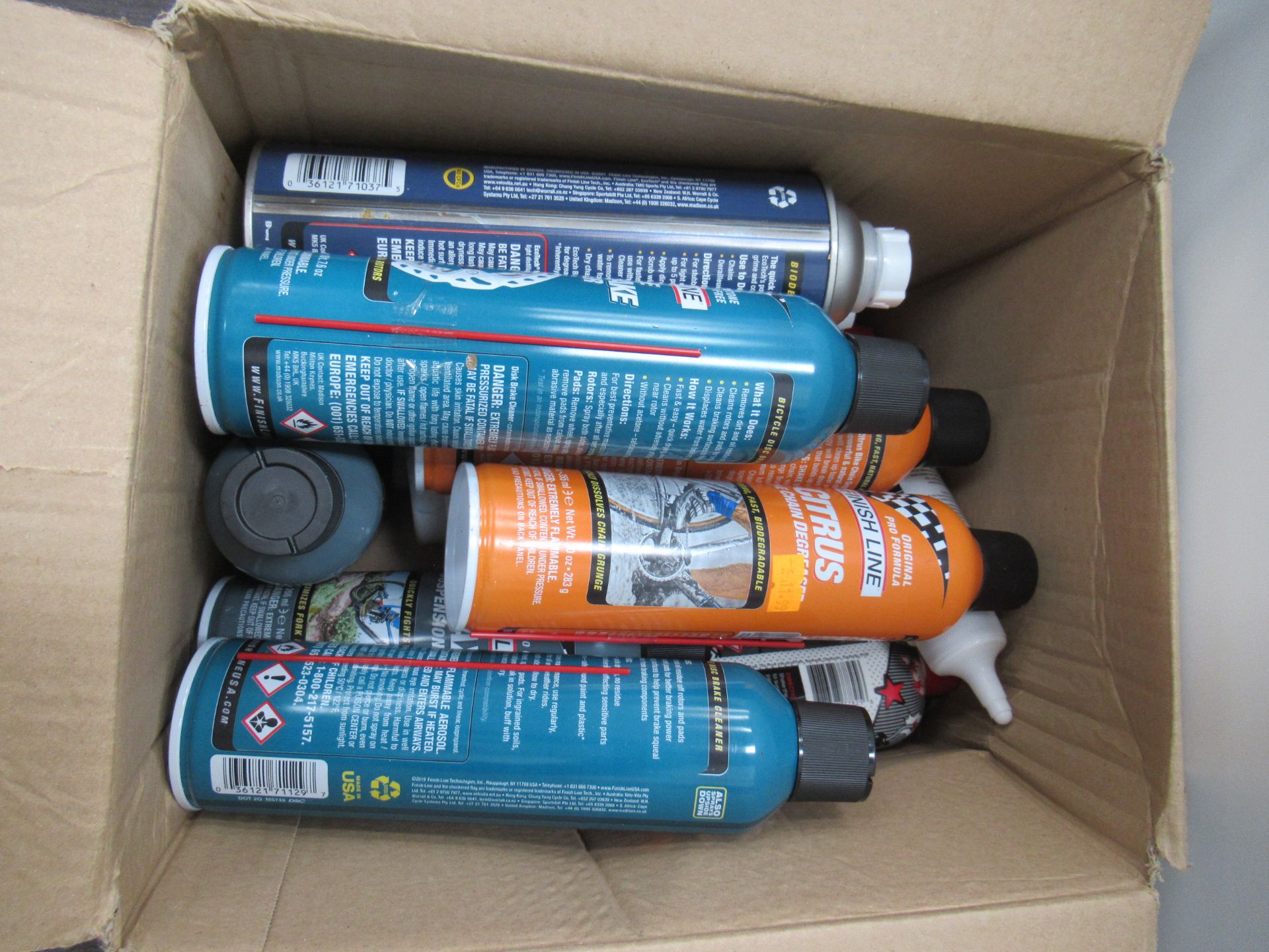 Box of cycling maintenance equipment to include tubeless fluid, degreaser, brake cleaner etc. (total - Image 3 of 3