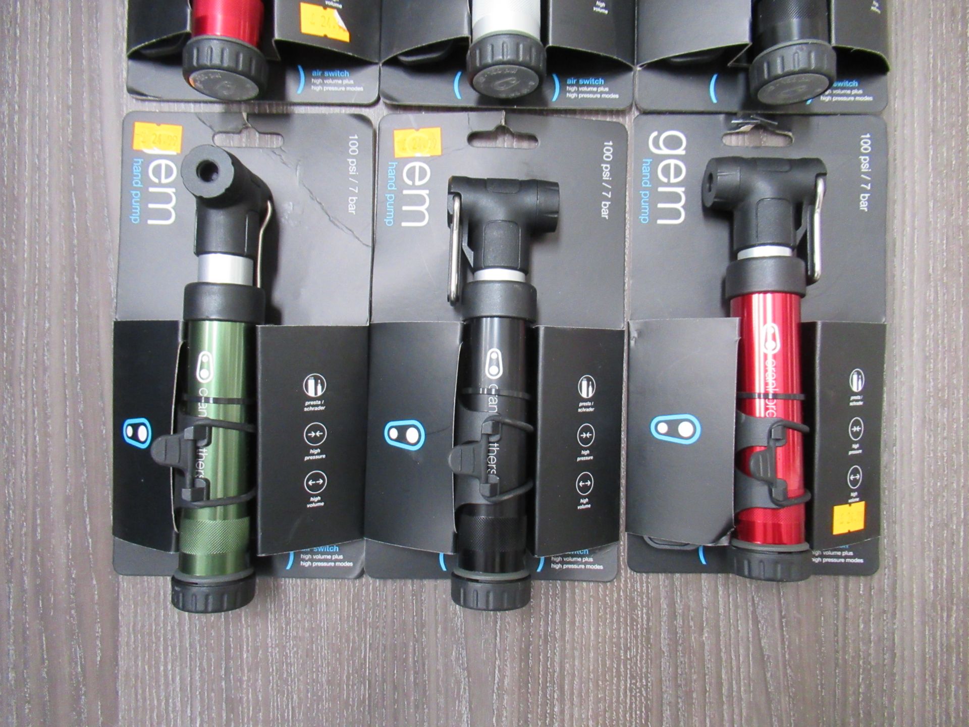 6 x Crank Brothers 'gem' hand pumps - 2 x red; 2; black; 1 x silver and 1 x green (RRP£24.99 each) - Image 2 of 3