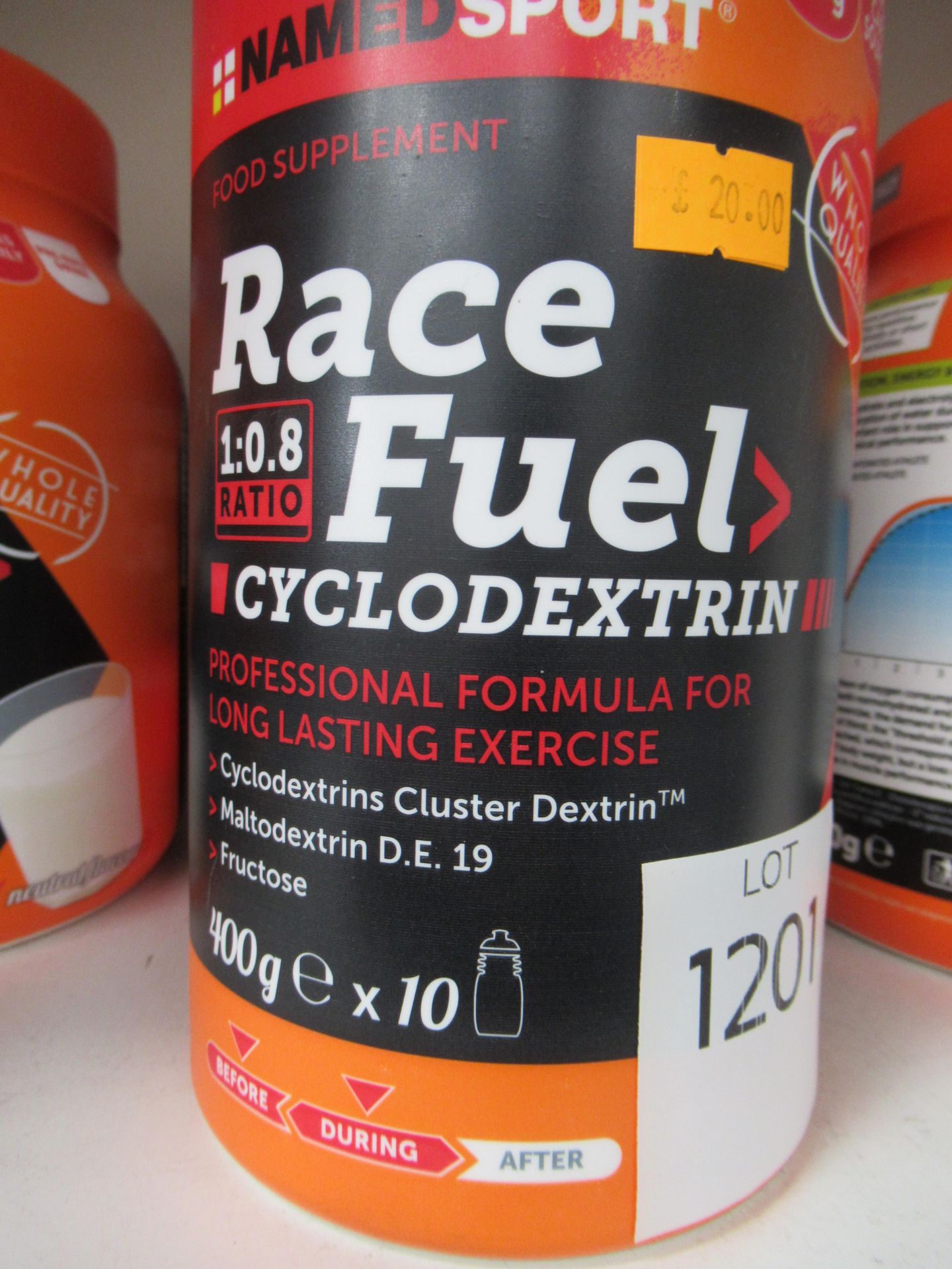 Shelf of NamedSport supplements including Maltonam (3 x 500g), Isonam (3 x 400g) and Race Fuel Cyclo - Image 3 of 4