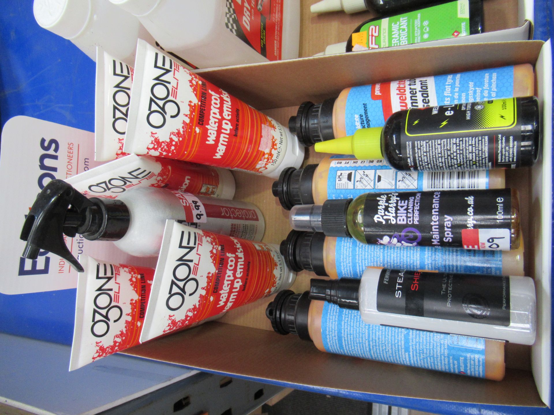 Assorted bicycle maintenance equipment including TF2 ceramic lubricant; Finish Line dry bike lube; o - Image 2 of 5