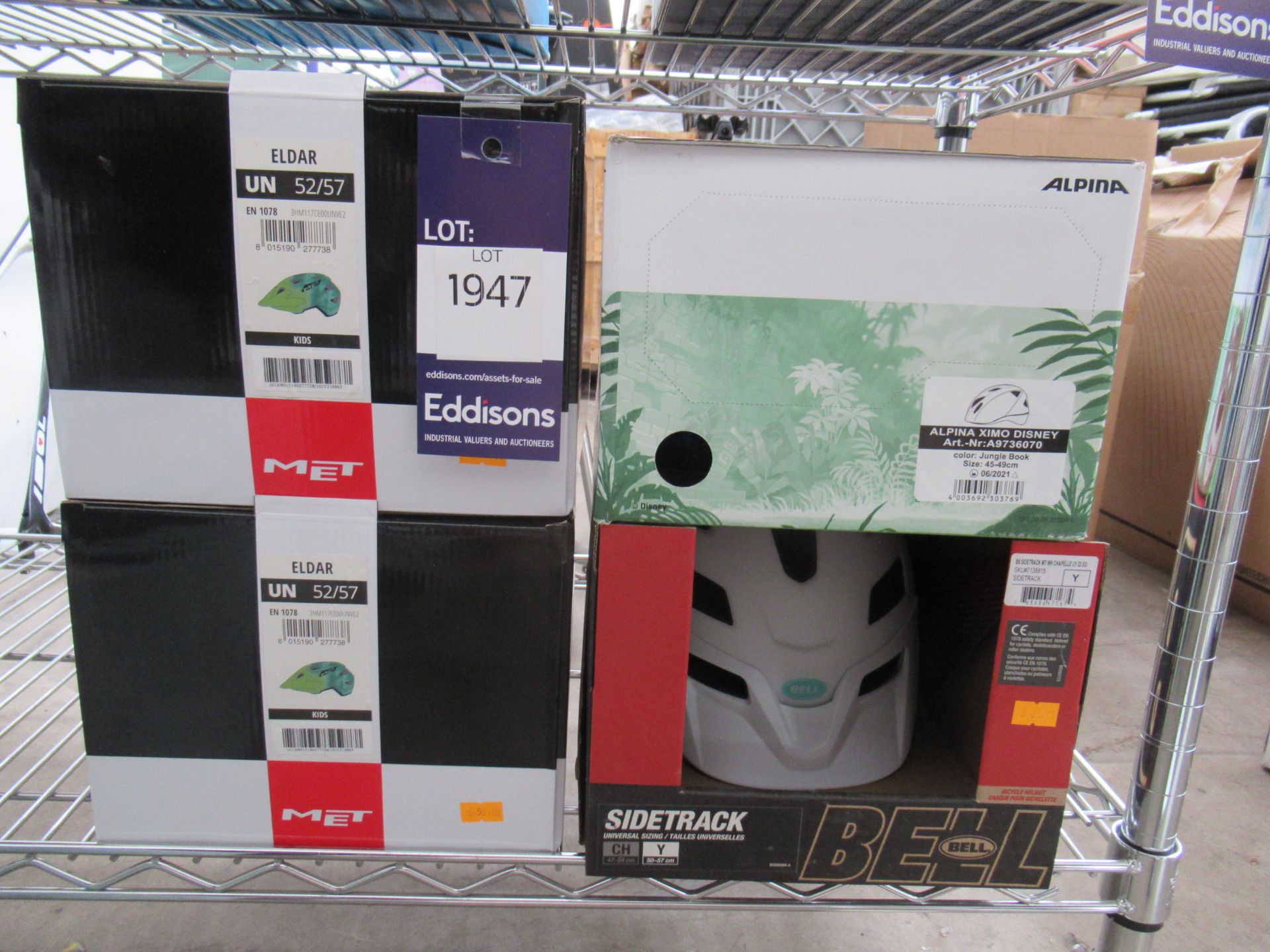4 x Children's cycling helmets: 2 x MET ELDAR; 1 x Alpina Disney Jungle Book and 1 x Bell Sidetrack