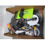 Box of assorted cycling tools including chain keepers; cotterless crank tool; torque driver etc.