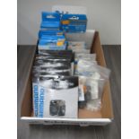 Box of Shimano cycling accessories to include RD-7000 pulley sets; RD-8000 pulley sets; Cleat Adapte