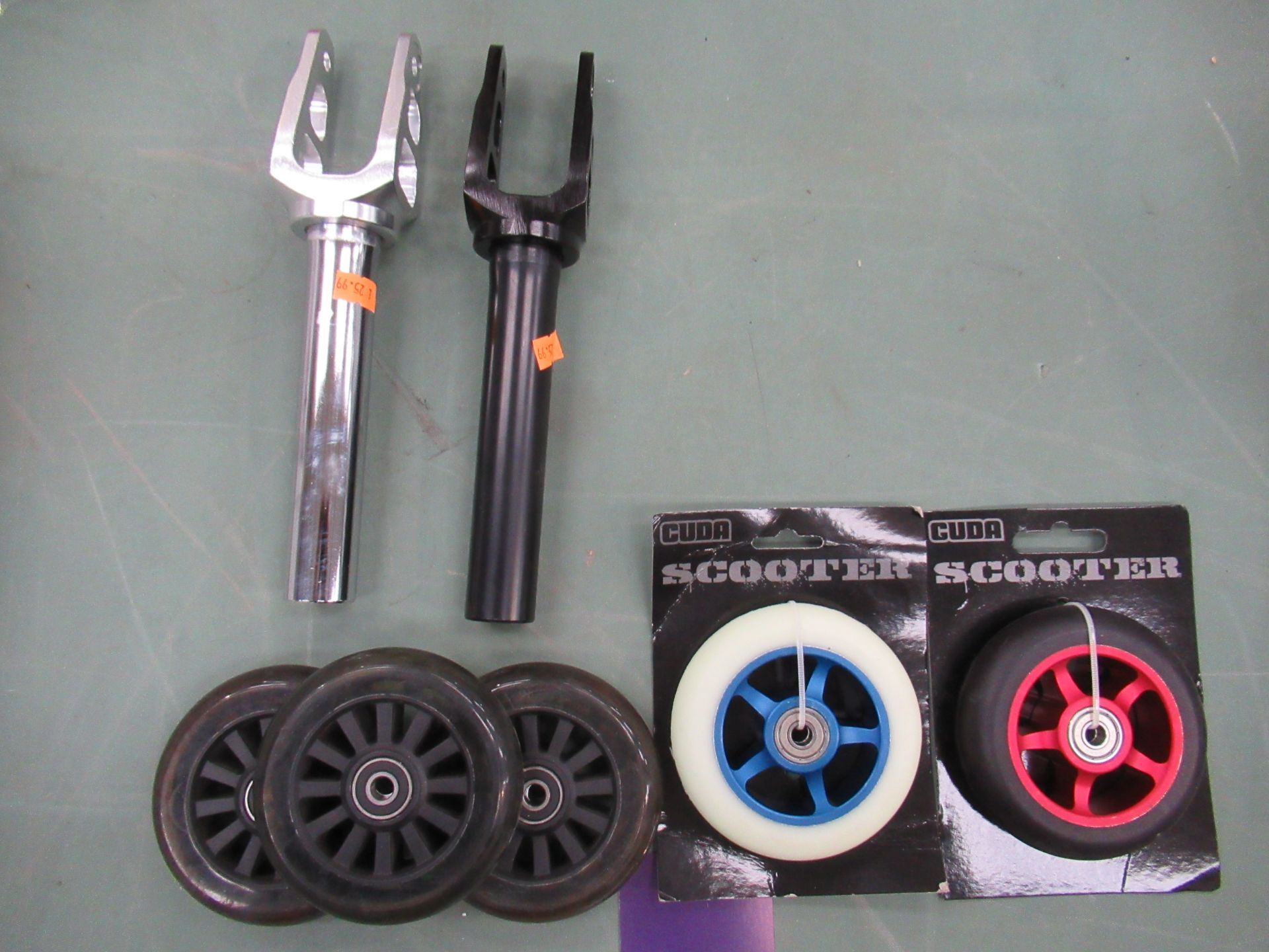 Scooter accessories including 5 x Scooter wheels (RRP£29.99 each) and 2 x Scooter forks (RRP£19.99)