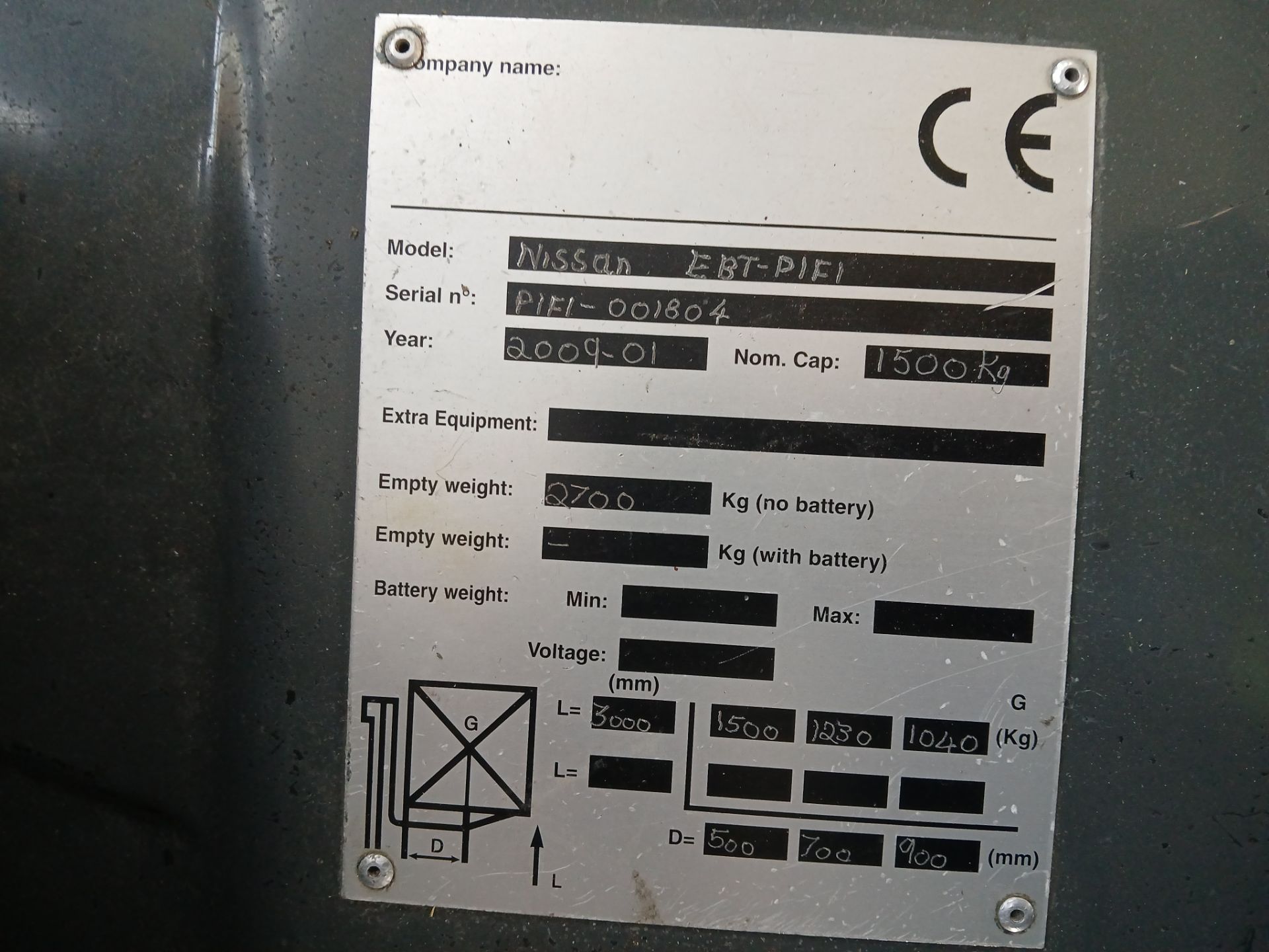 Nissan EBT P1F1 1,500kg capacity gas powered forklift truck, Serial Number P1F1-001804, Year 2009, - Image 4 of 5