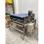 Stainless Steel Motor Driven Conveyor. Belt 1100 x 800 mm mobile with a catch tray. 1100 x 1300 mm