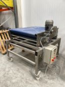 Stainless Steel Motor Driven Conveyor. Belt 1100 x 800 mm mobile with a catch tray. 1100 x 1300 mm