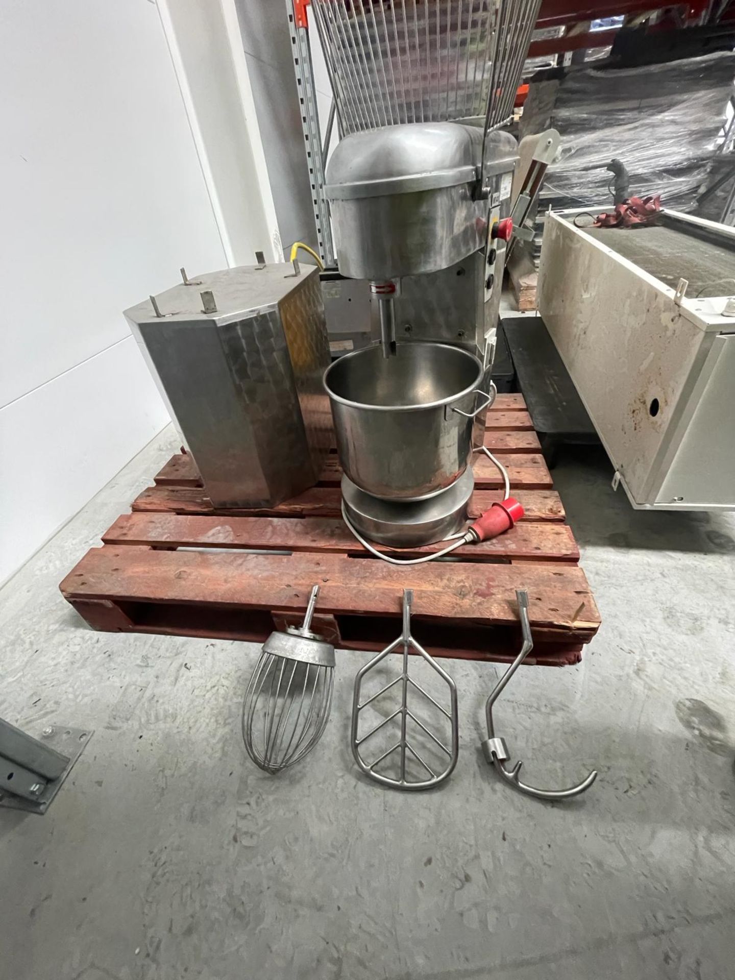 Model M141 3 Phase Commercial Bakery Mixer with Hook and Paddle on Stand. Please note this lot is
