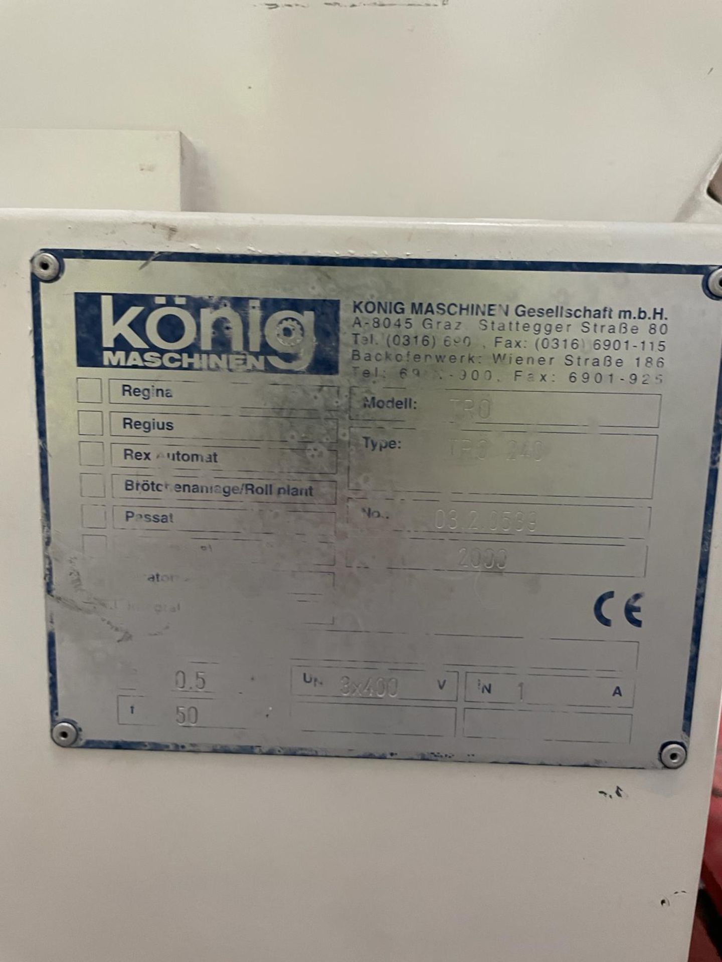 Konig Dough Hopper, Model TRO 240. YOM 2000. 1000 x 800 mm hopper approx. Please note this lot is - Image 8 of 8