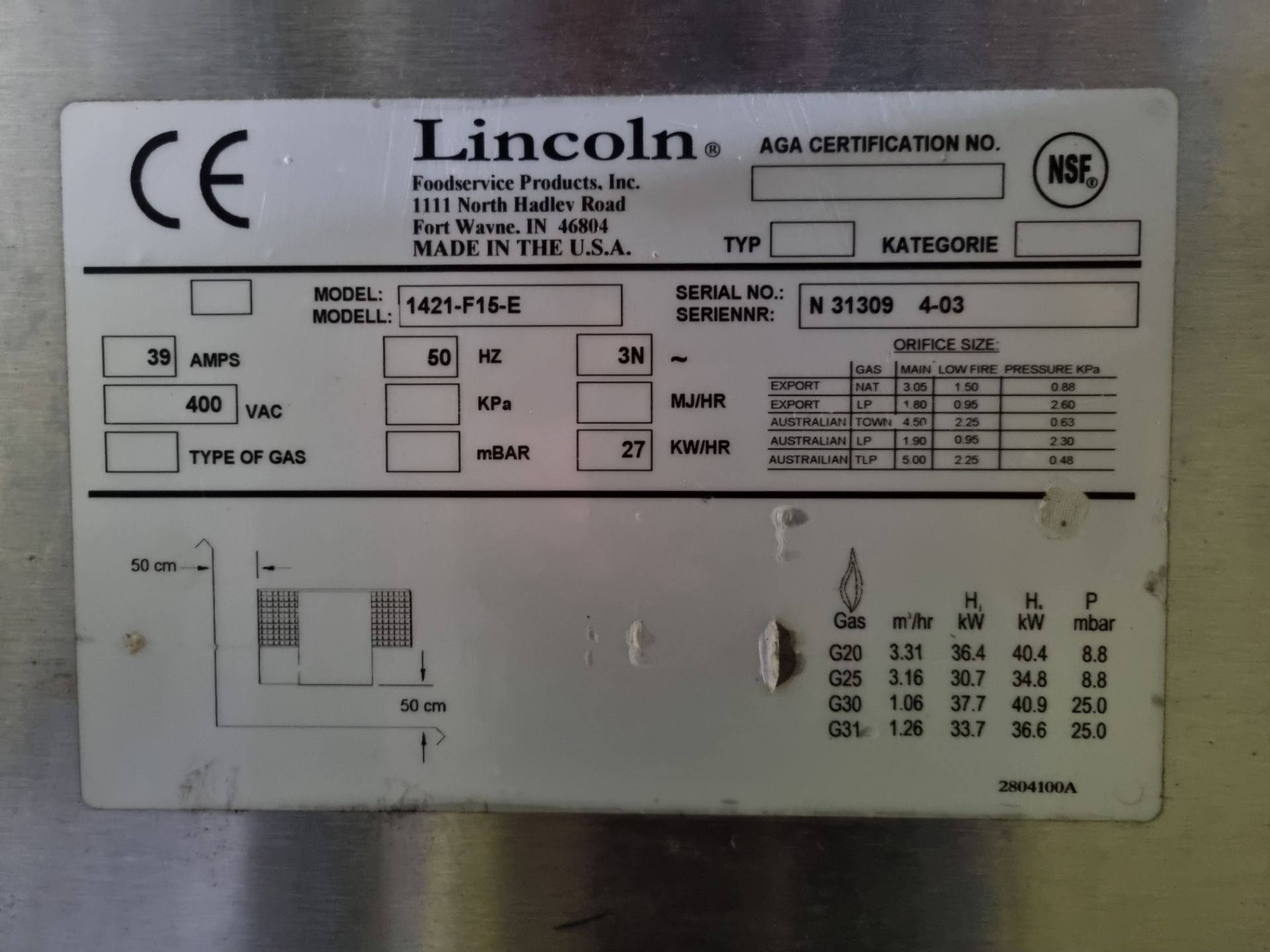 Lincoln Impinger Model 1421-F15E. Impinging oven, Stainless Steel Belt 1800 x 750 mm with 4 Heads. 2 - Bild 6 aus 6