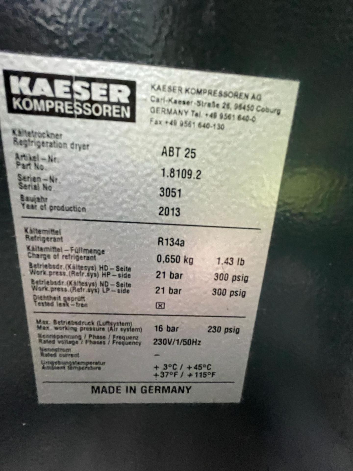 2013 Kaeser HPC SK 22 T 8 Bar Air compressor. Approx. 1200 x 700 x 1300 mm. Please note this lot - Bild 13 aus 16