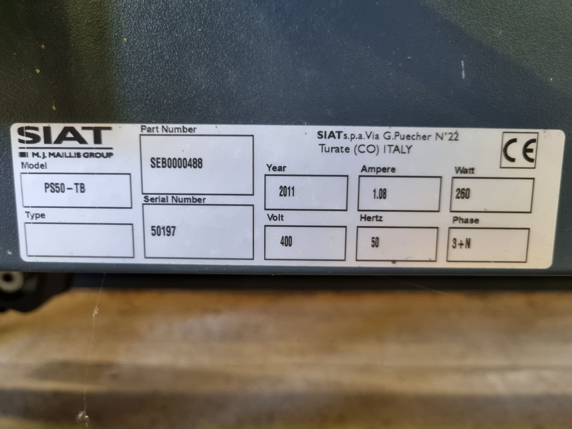 SIAT PS 50-TB. Top and bottom case sealer. 2011. 2000 x 800 x 1400 mm. Please note this lot is - Image 5 of 5