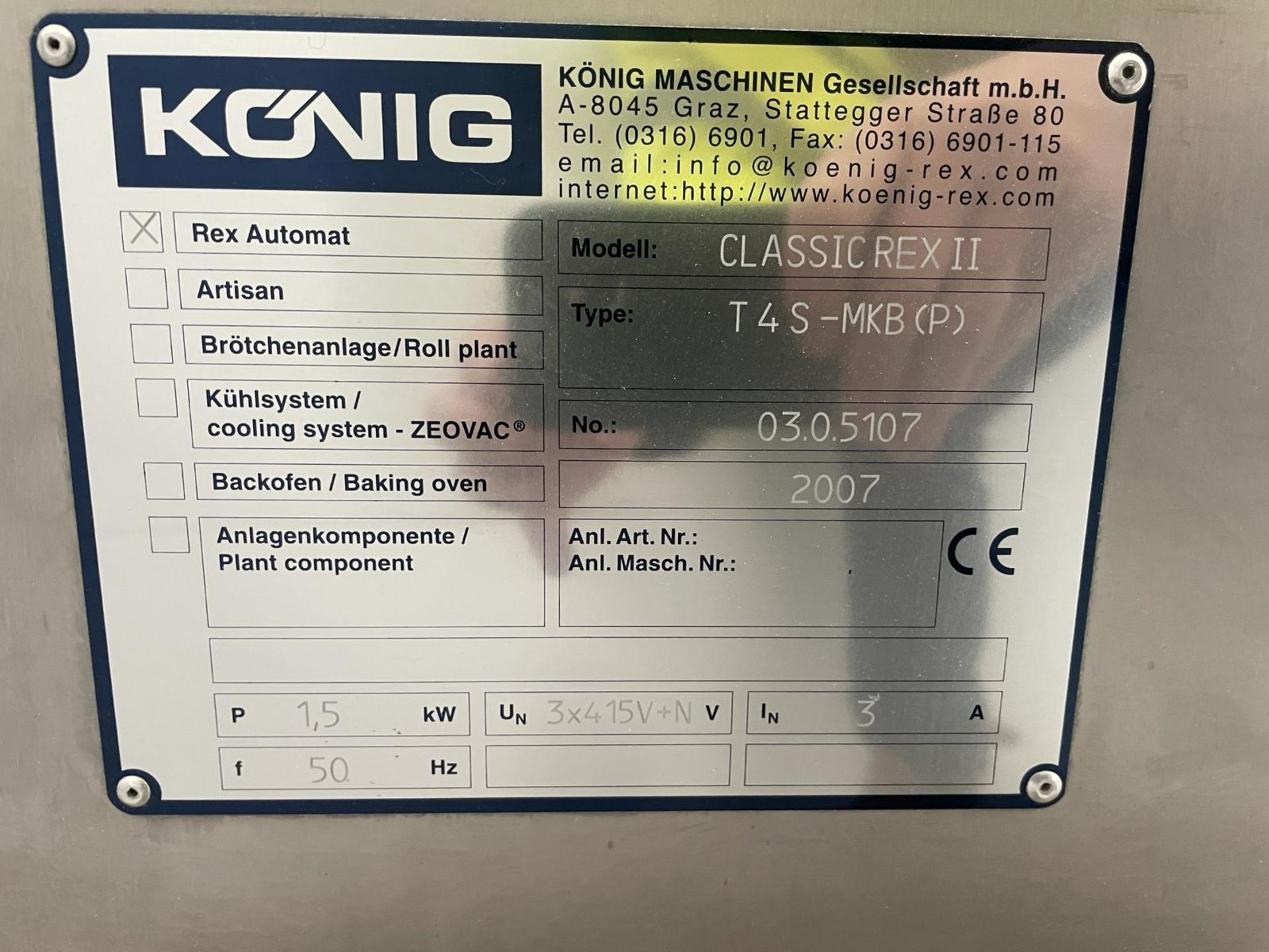 2017 Konig Classic Rex T4s MKB 4 Pocket Roll Plant for product up to 300 grams. Please note this lot - Image 7 of 13