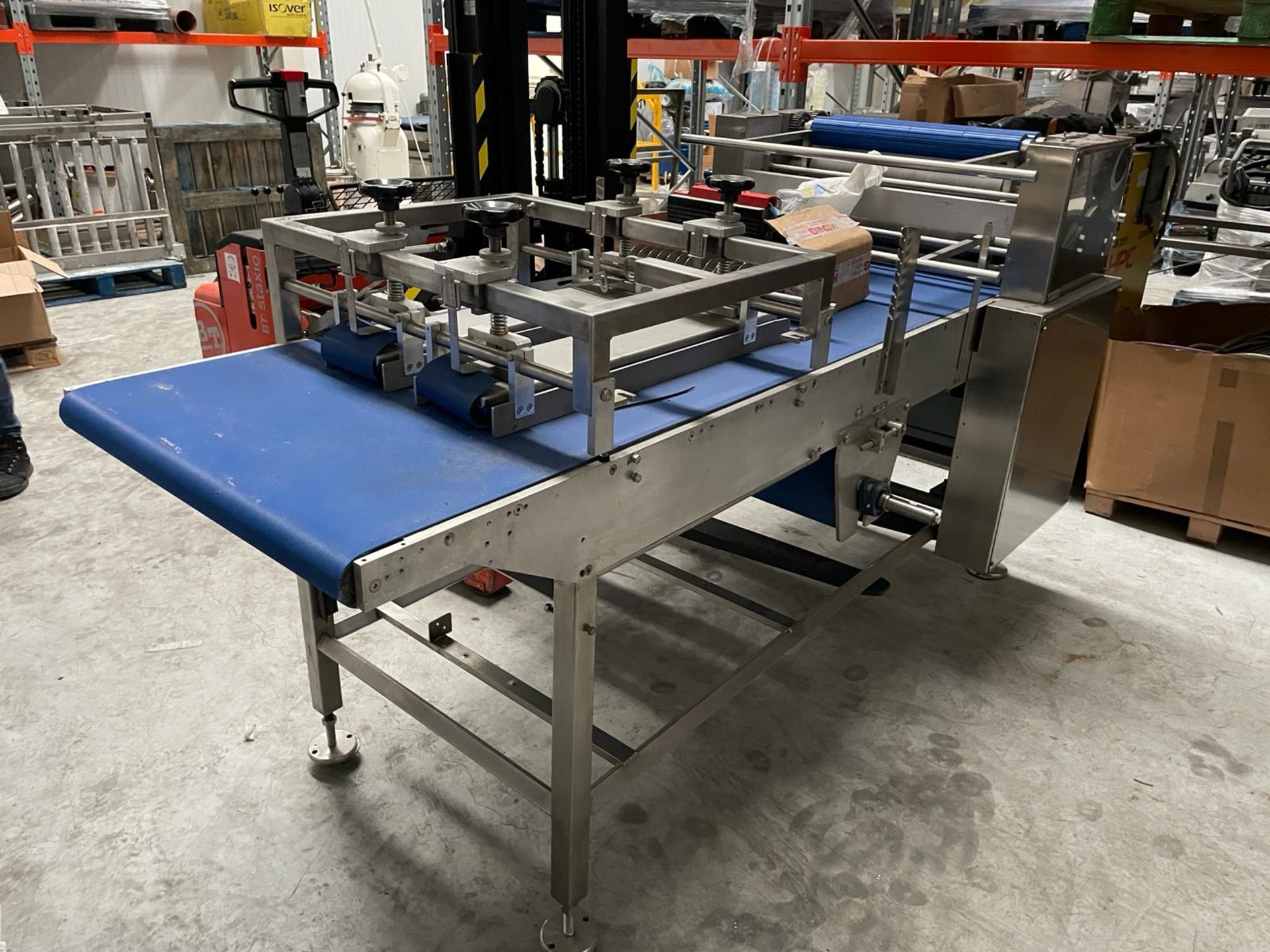 Stainless steel twin lane conveyor system used for a sheeting section on a line, incomplete, parts - Bild 5 aus 10