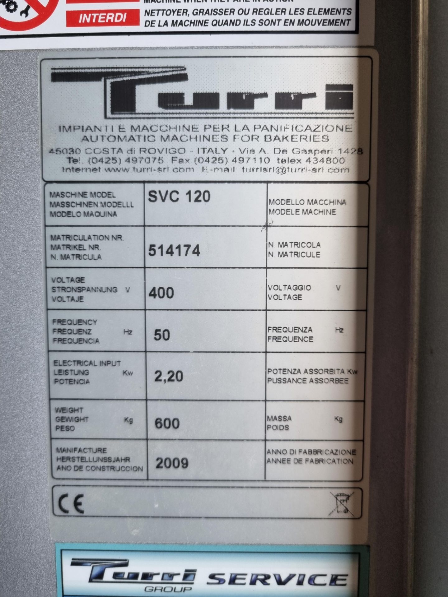 Turri SVC 120 Bowl hoist. 1800 x 1400 x 1500 mm. (See also lot 11) Please note this lot is located - Image 3 of 3