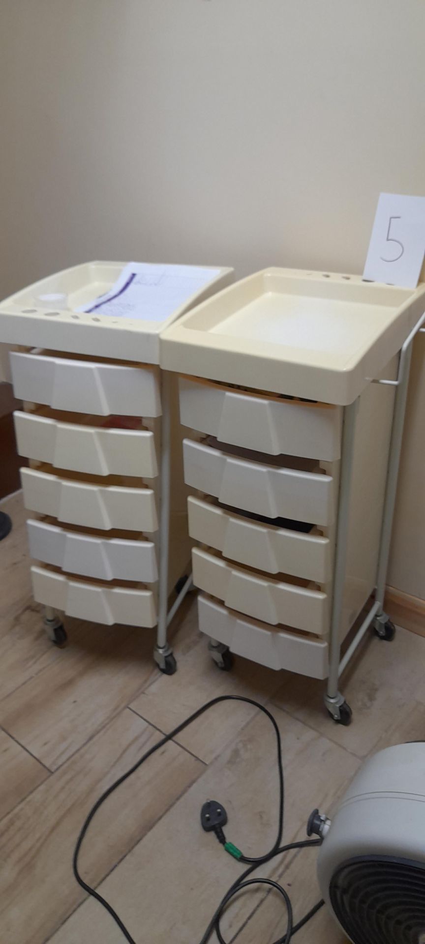 2 x Plastic mobile 5 drawer trolleys - Image 2 of 2