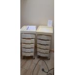 2 x Plastic mobile 5 drawer trolleys