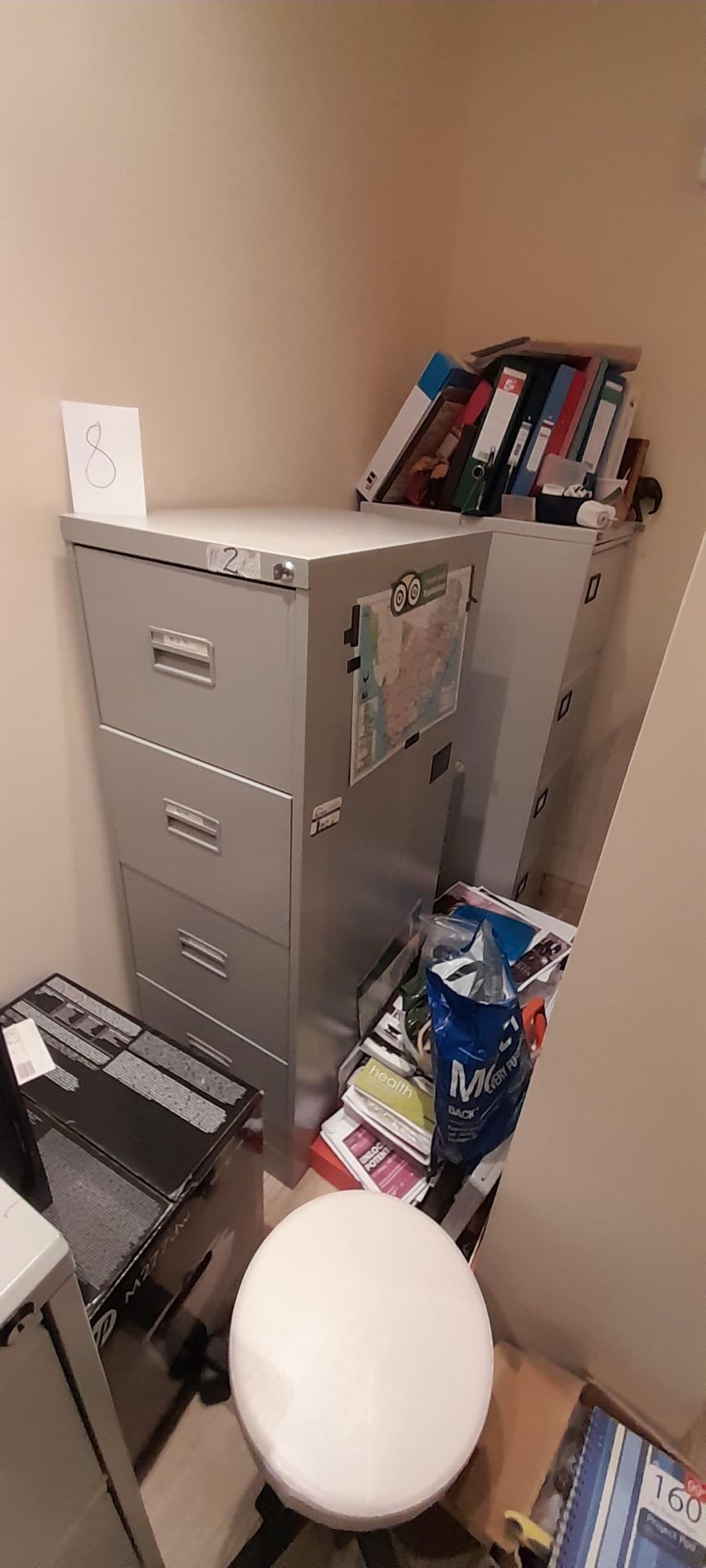 2 x 4 drawer grey steel filing cabinet, contents excluded