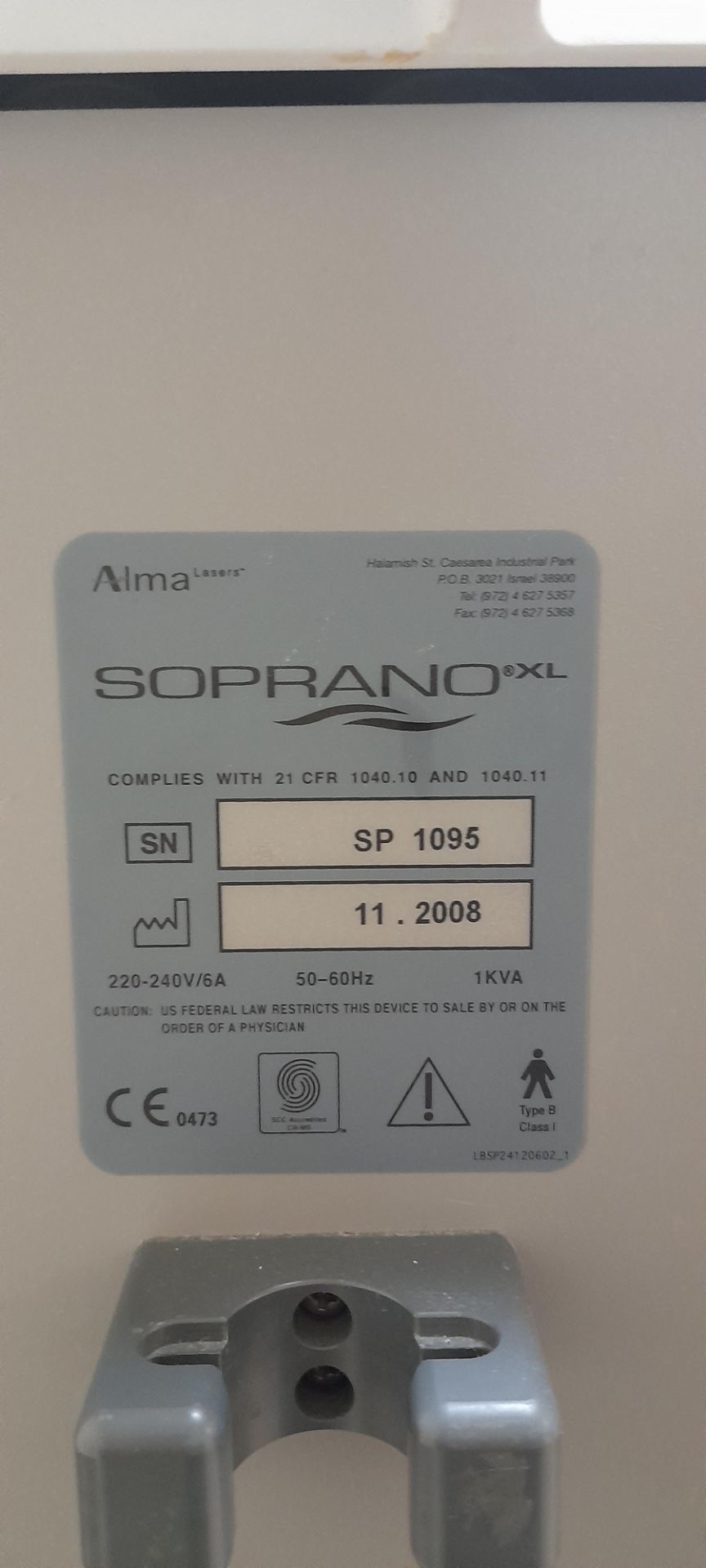 Alma Lasers Soprano XL laser technology hair removal system. Serial number SP1095 date 11.2008 laser - Image 4 of 6