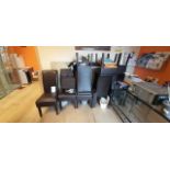 8 x Brown faux leather dining chairs, contents excluded