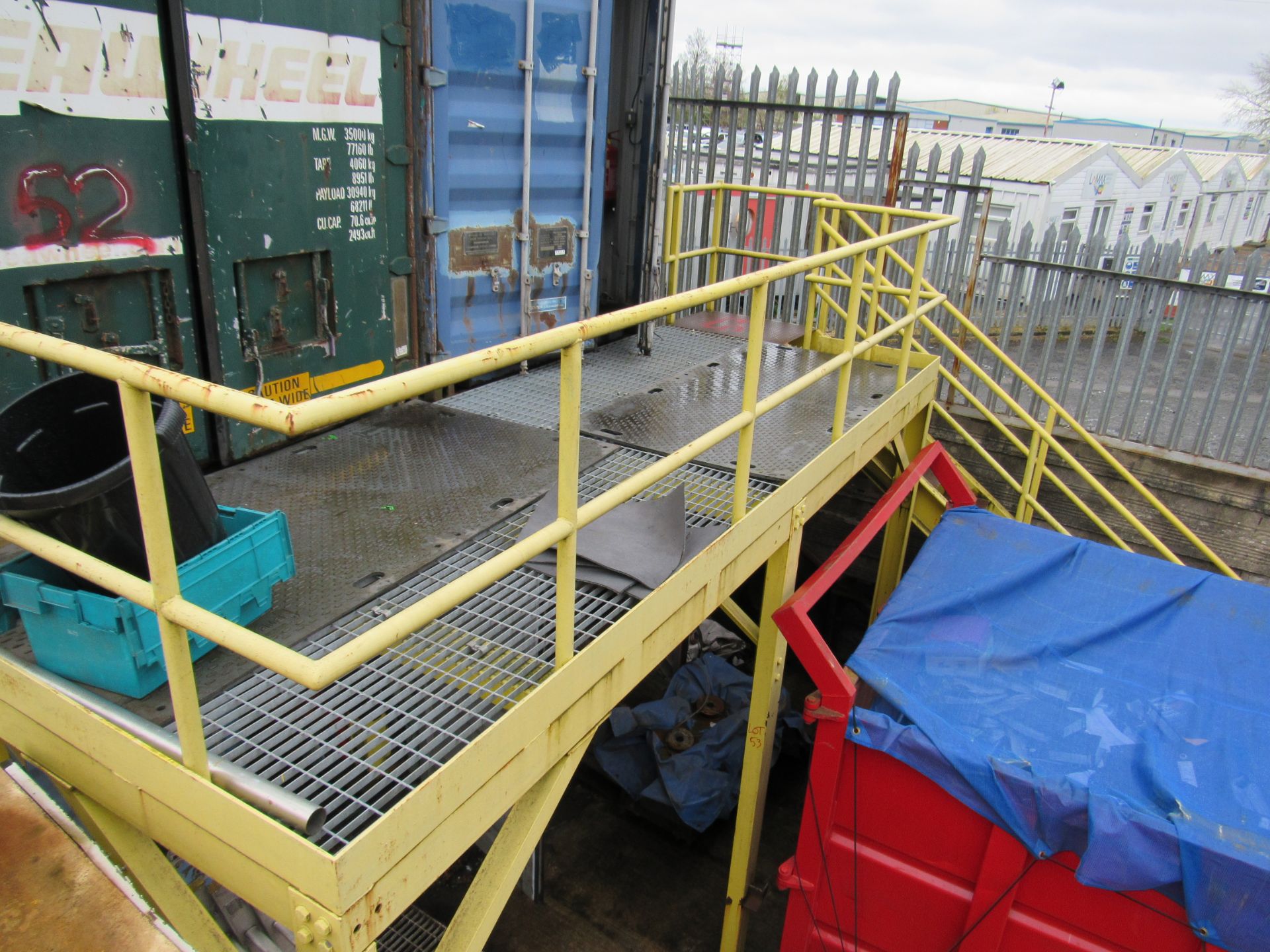 Steel multi-level shipping container access platform with stairs