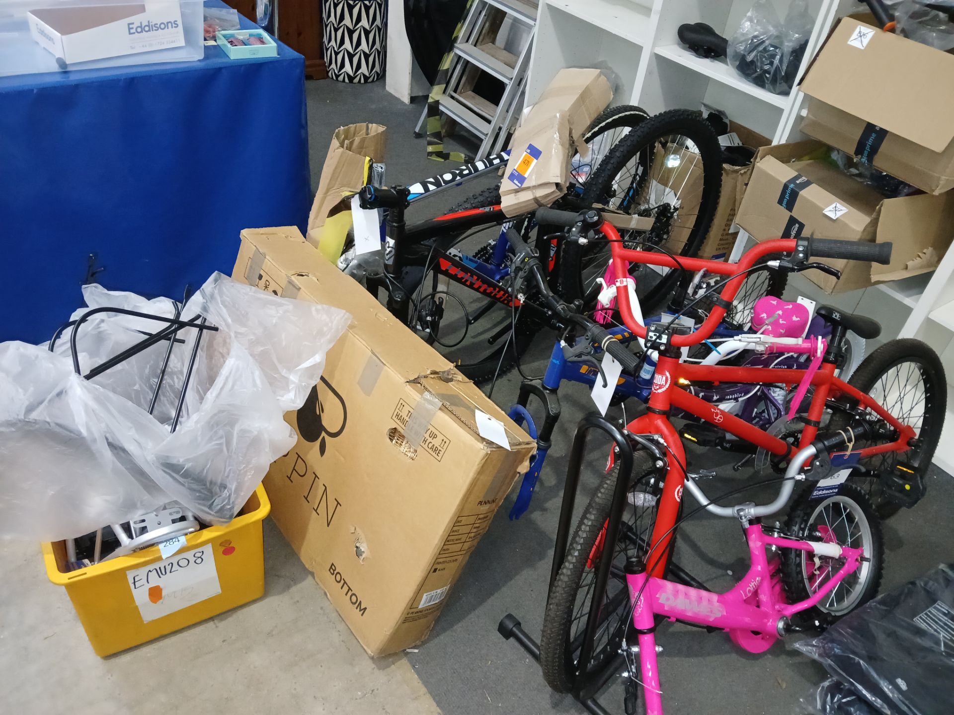 Large quantity of Cycling equipment / accessories, to include frames / part-built bicycles, racks,