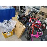 Large quantity of Cycling equipment / accessories, to include frames / part-built bicycles, racks,