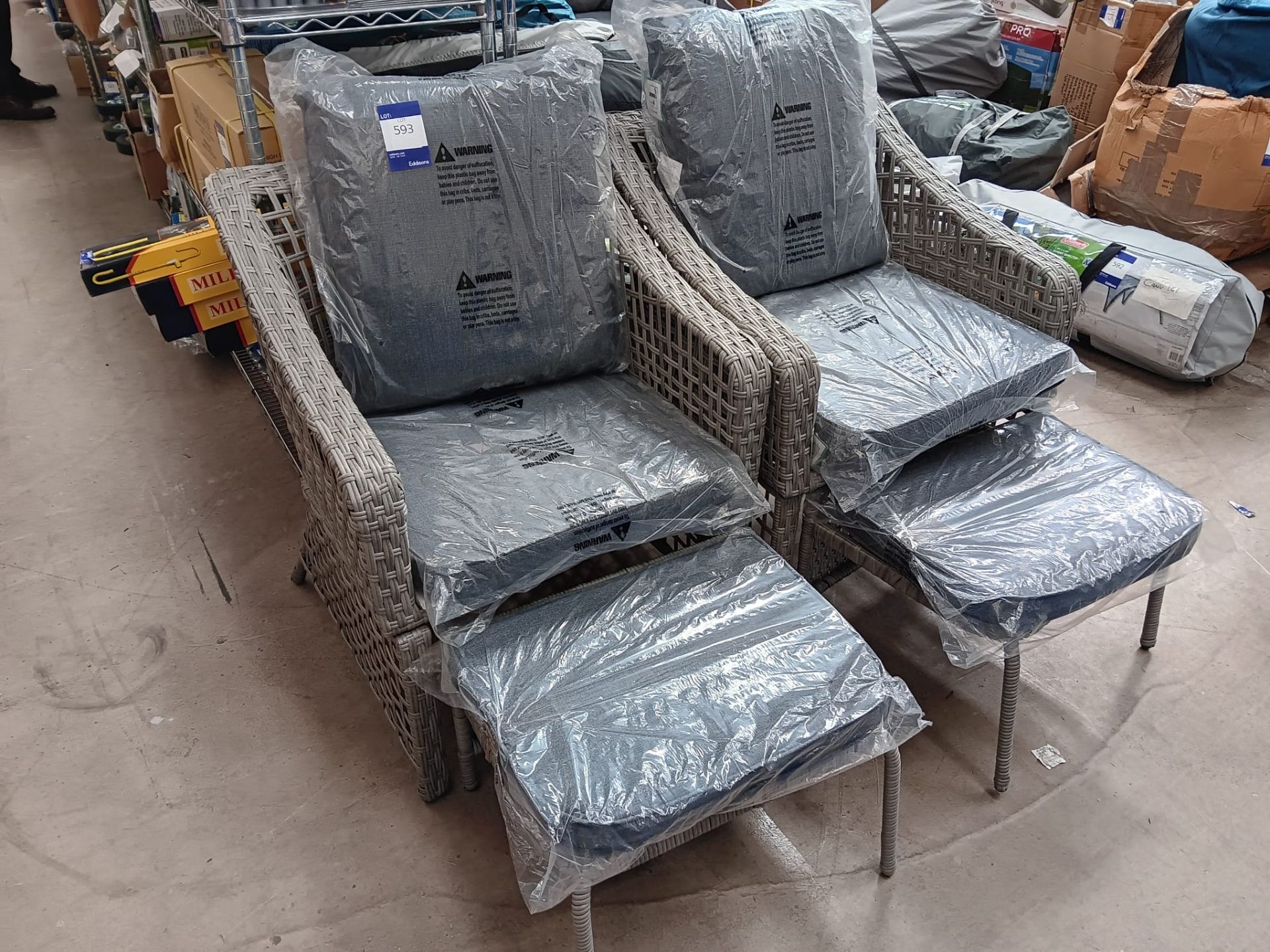 Pair of Wicker / Rattan Arm Chairs with Foot Rests (Please note, Viewing Strongly Recommended -