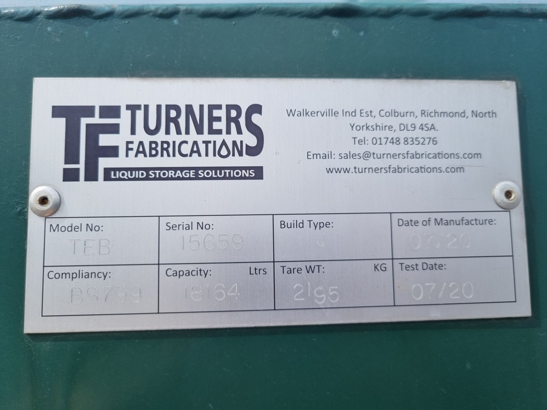 2020 Turners Fabrication Model TEB 18,000 Litre Bunded Steel Diesel Tank - Image 4 of 9