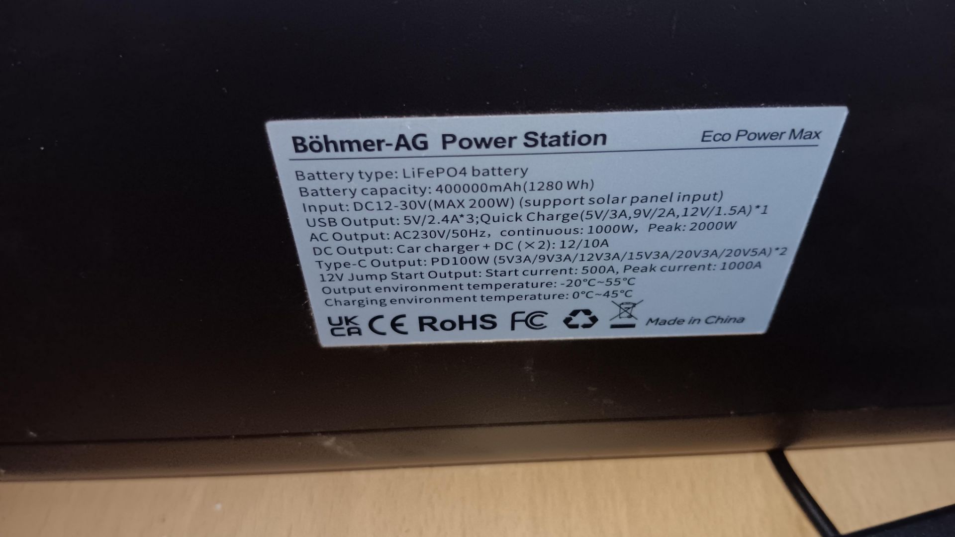 Bohmer-AG Eco Power Max power station LifePO4 1,000w output – Located Twyford, OX17 - Image 3 of 3