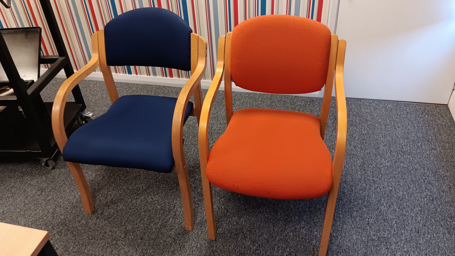 5 x beech laminated tables and 11 x fabric upholstered wooden framed chairs – Located Twyford, OX17 - Image 3 of 3