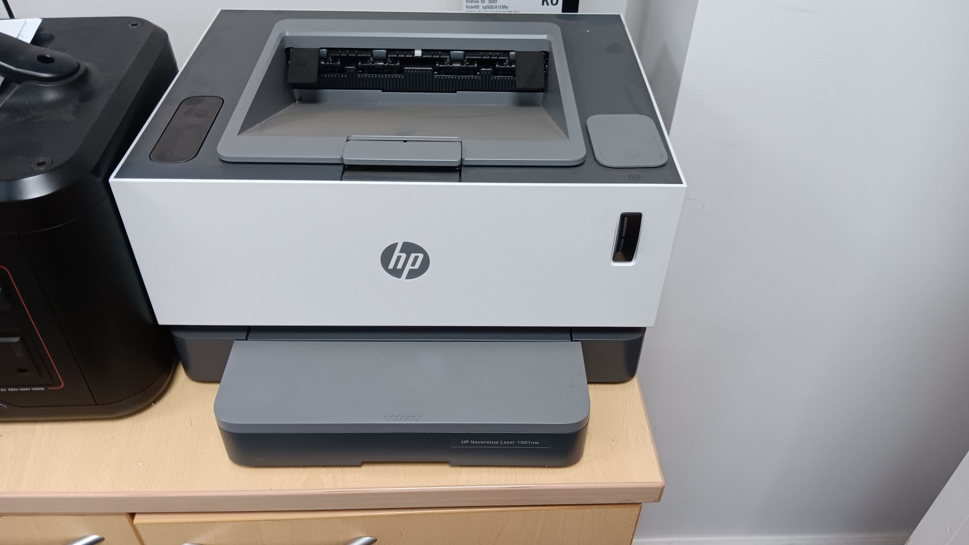 HP Neverstop Laser 1001nw mono wireless laser printer, serial number CNBRP2V1SN (Feb 2021) – Located
