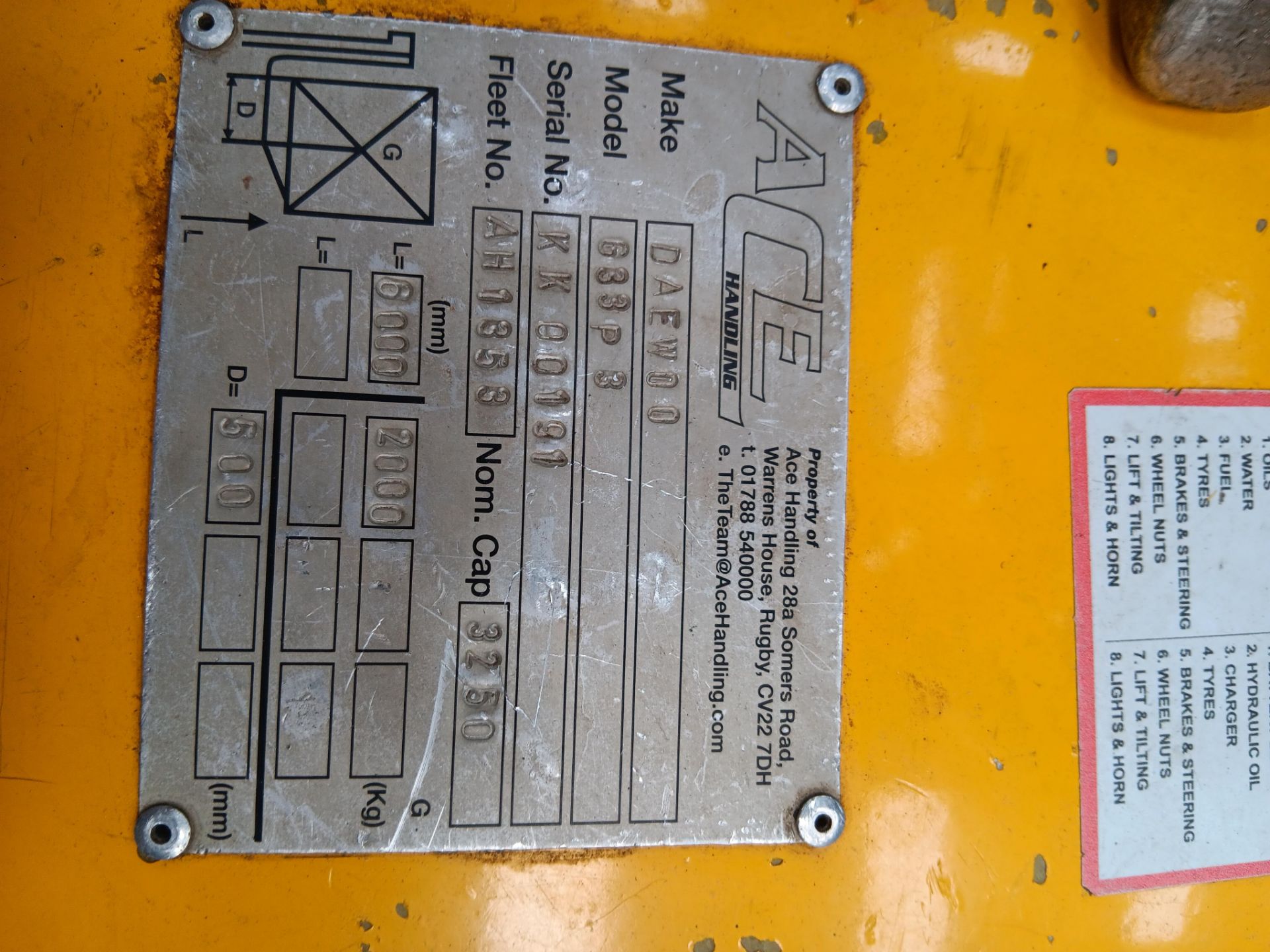 Daewoo G33P3 LPG Forklift truck Serial number RK00191 3250 capacity, 13200 hours DELAYED - Image 3 of 4