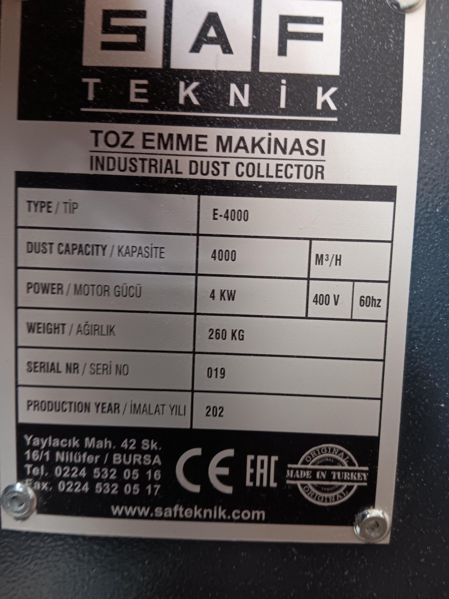 ITech E-4000 dust extractor Serial number 019 - Image 2 of 3