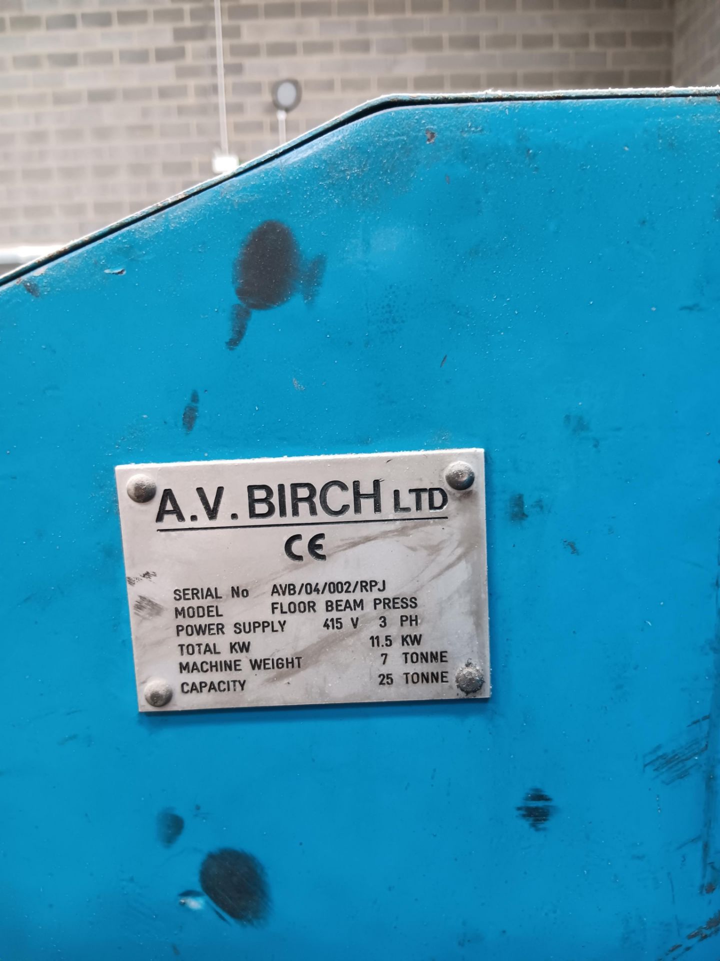 Birch floor beam press Serial number AVB/04/002/RPJ - Bild 2 aus 4