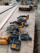 2 Dewalt DOS391 18v cordless circular saw with 4 various chargers