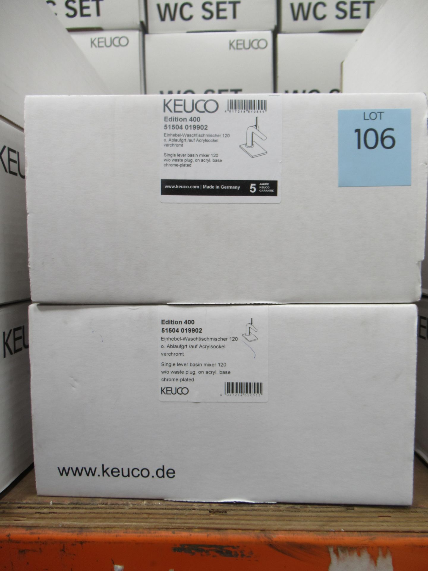 2 x Keuco Edition 400 Single Lever Basin Mixer 120- Tap, Chrome Plated, P/N 51504-019902