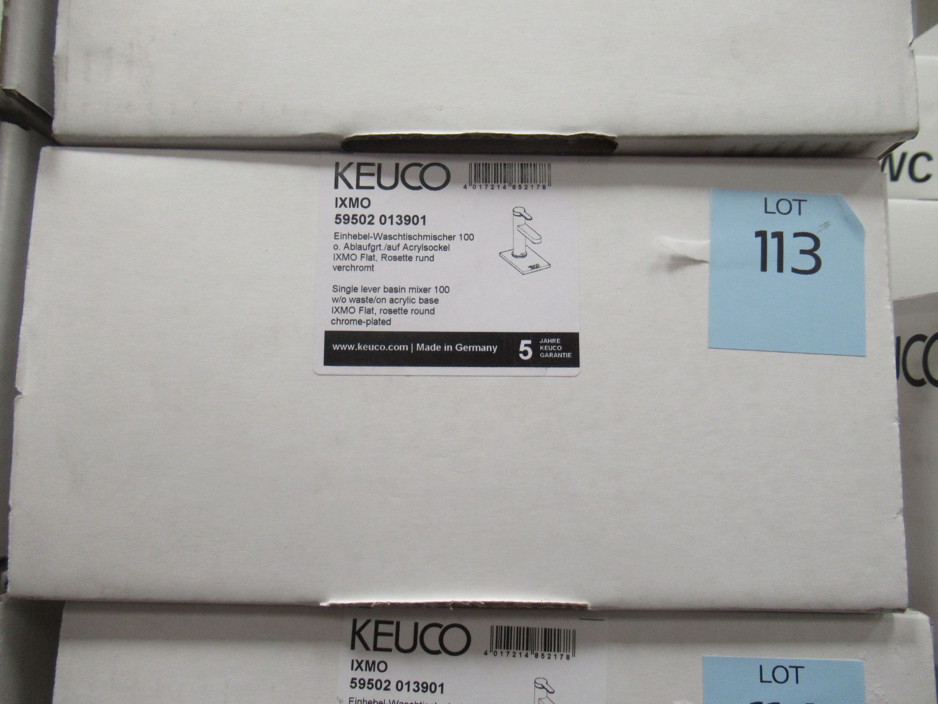 A Keuco IXMO Single Lever Basin Mixer 100-Tap, Chrome Plated, P/N 59502-013901